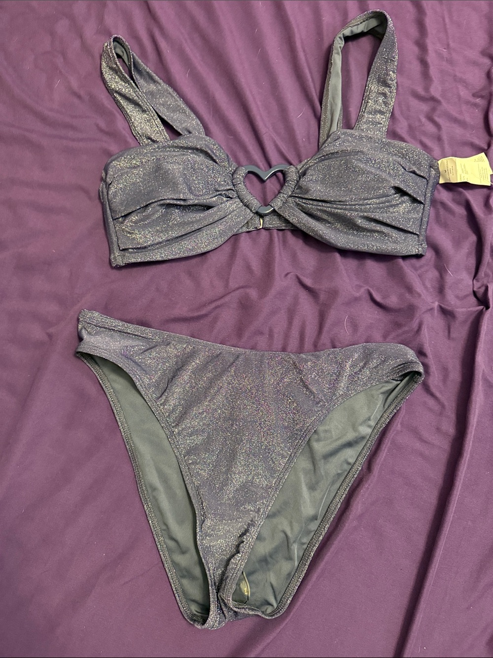 Sparkle Heart-Front Women's Bikini Set - Shimmery Dark blue